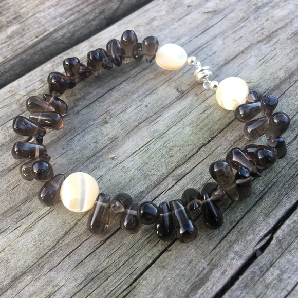 Smoky Quartz Gemstone Silver Necklace Bracelet - Picture 7 of 7